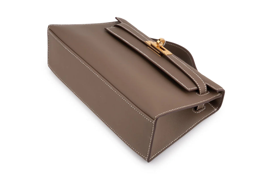 Hermès Mini Kelly Pochette Swift Calf Skin Etoupe GHW