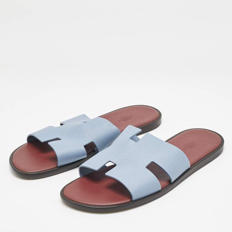 Hermes Blue Leather Izmir Flat Sandals Size 41