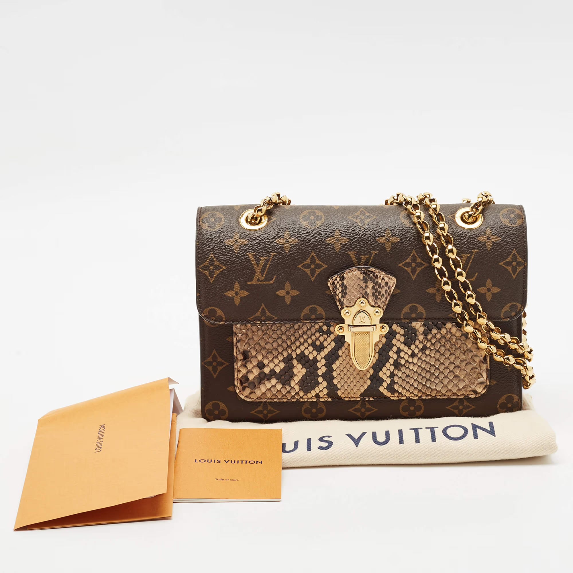 Louis Vuitton Victoire Brown Python and Monogram Canvas Shoulder Bag