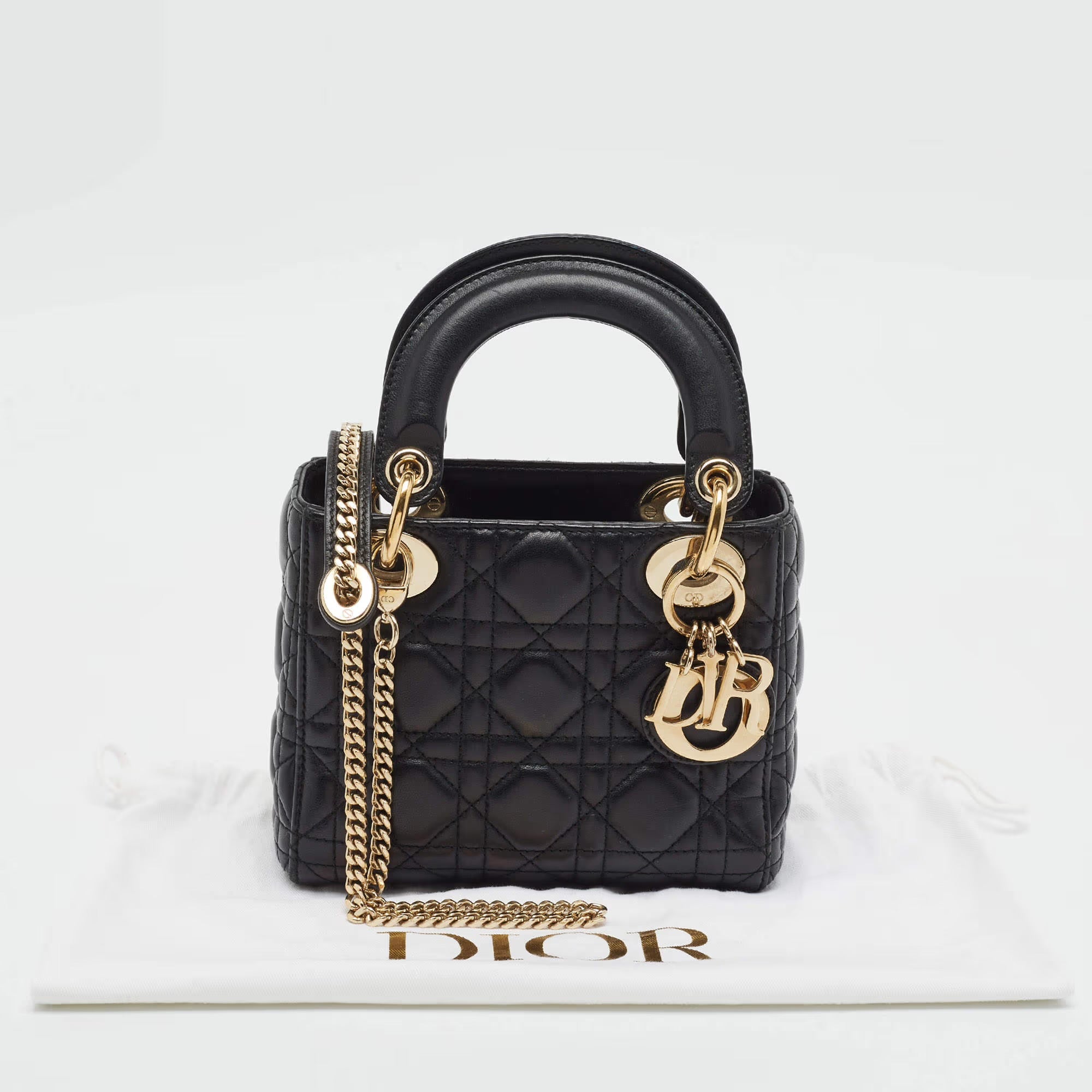 Dior Lady Dior Mini Black Cannage Leather Tote