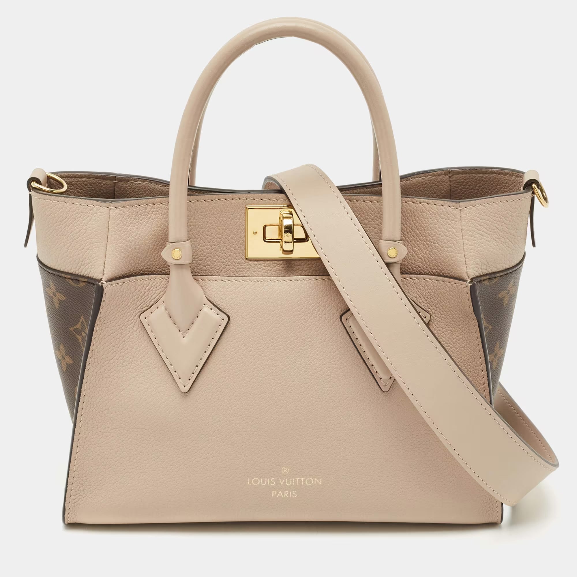 Louis Vuitton On My Side Beige Coated Canvas and Leather Tote Bag