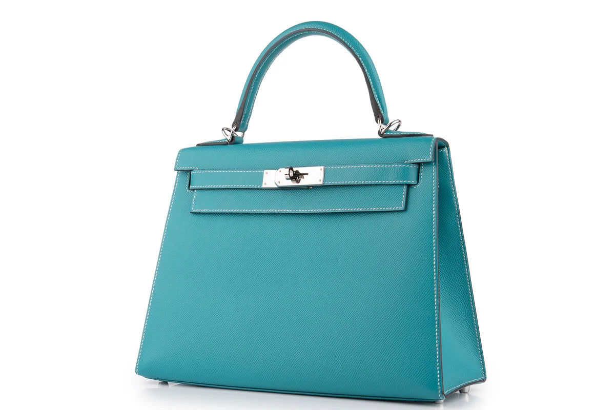 Hermès Kelly 28 HSS Epsom Blue Paon Verso Gris Perle PHW