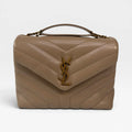 SAINT LAURENT SMALL LOULOU IN DARK BEIGE LEATHER WITH GOLD HARDWARE