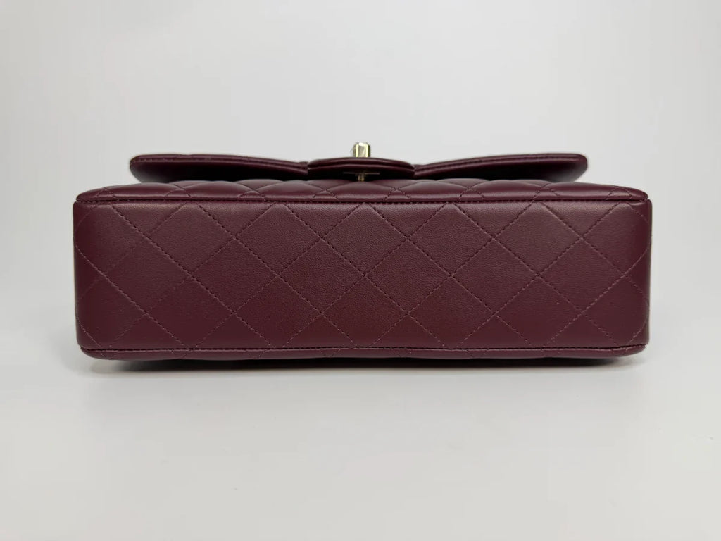 CHANEL MEDIUM CLASSIC DOUBLE FLAP BURGUNDY LAMBSKIN LEATHER WITH PALE GOLD HARDWARE