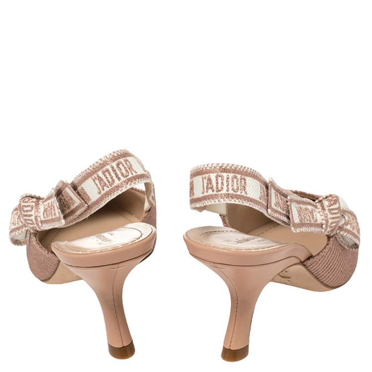 Dior Beige Metallic Technical Fabric J'Adior Slingback Sandals Size 38
