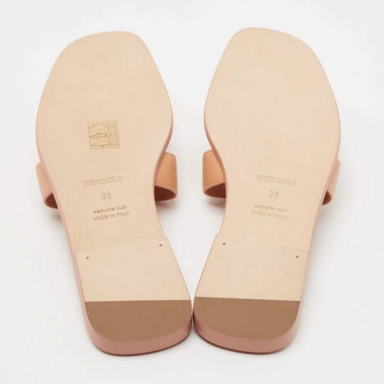 Hermes Pink Leather Oran Sandals Size 38