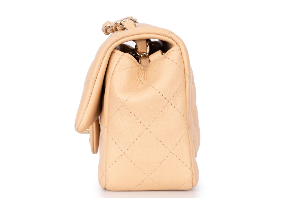 Chanel Mini Rectangle Flap Lambskin Beige LGHW