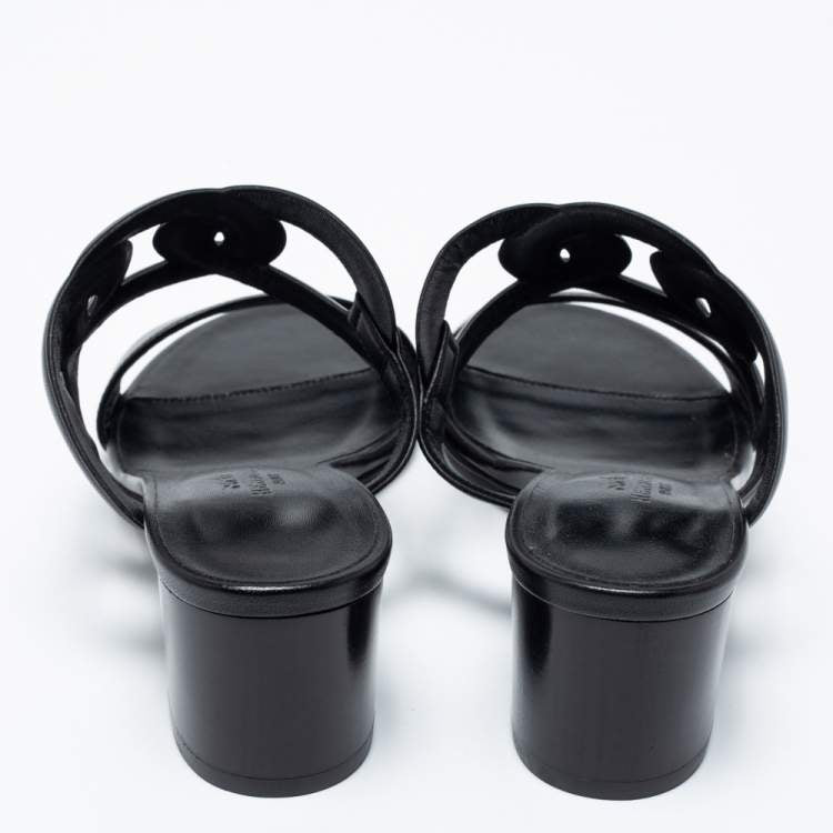 Hermes Black Leather Bikini Slide Sandals Size 36