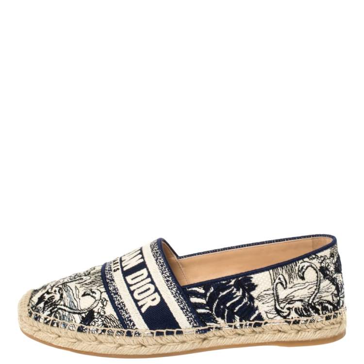 Dior Blue/Beige Cotton Fabric Granville Espadrille Flats Size 39