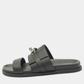 Hermès Black Leather Jackson Sandals Size 45
