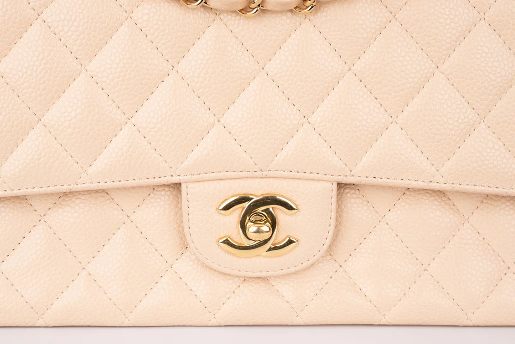Chanel Med Classic Flap Caviar Beige GHW