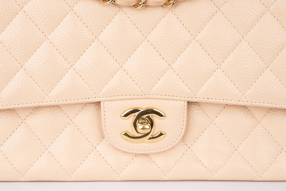 Chanel Med Classic Flap Caviar Beige GHW