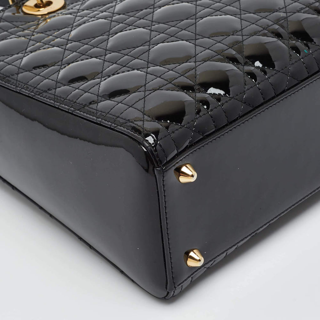 Dior Lady Dior Large Black Cannage Patent Leather Tote