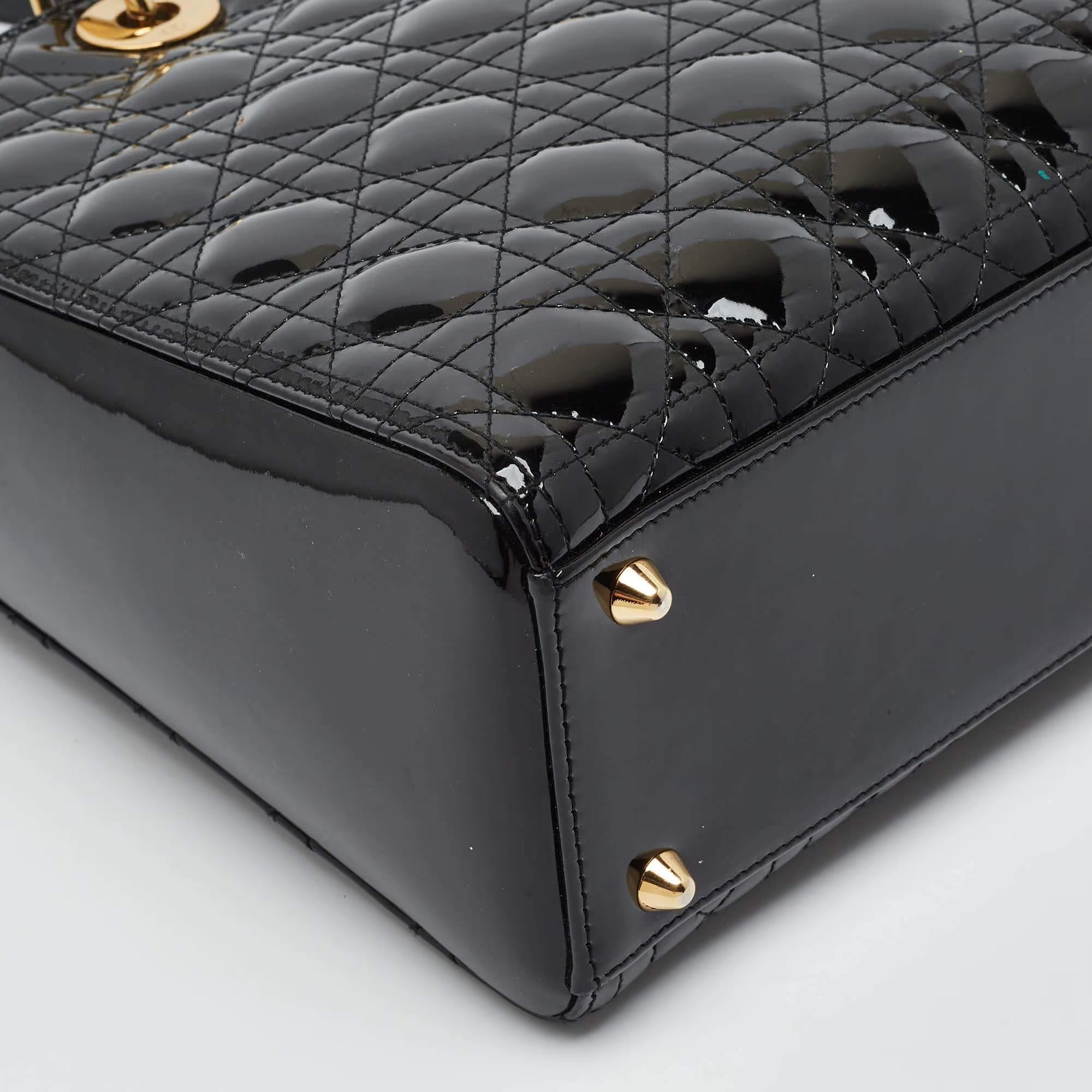 Dior Lady Dior Large Black Cannage Patent Leather Tote