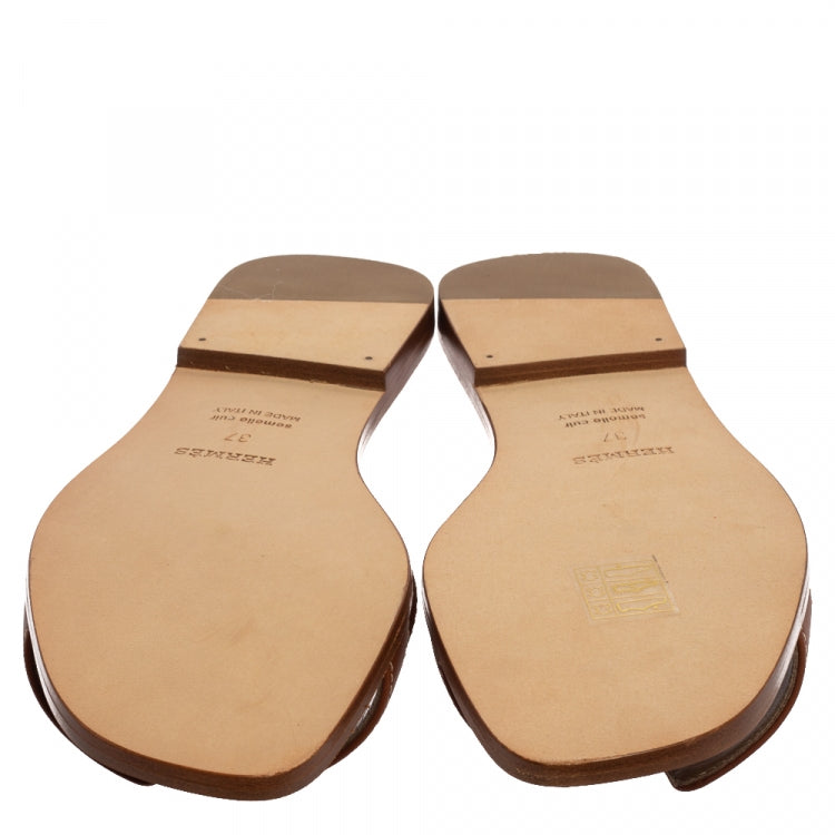 Hermes Brown Leather Oran Sandals Size 37