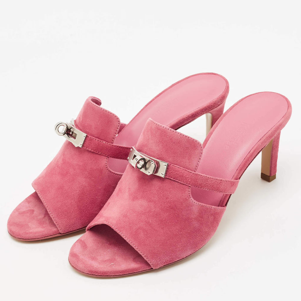 Hermes Cute Size 38 Pink Suede Slide Sandals