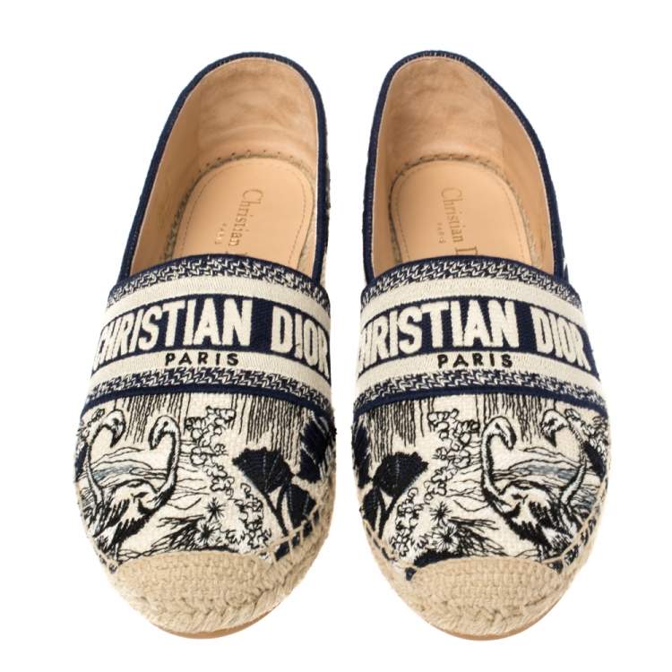 Dior Blue/Beige Cotton Fabric Granville Espadrille Flats Size 39