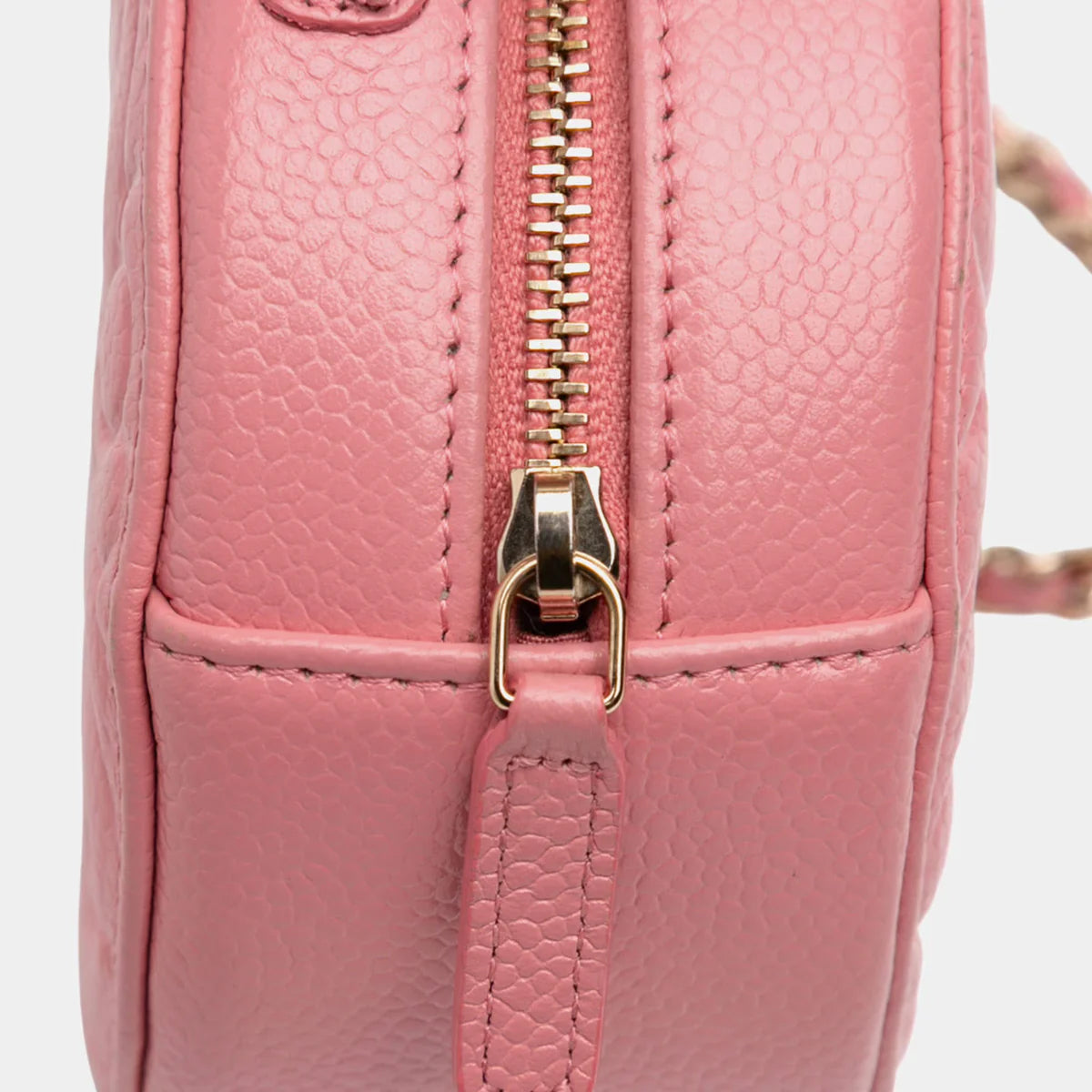 Chanel Pink CC Embossed Caviar Camellia Round Clutch With Chain
