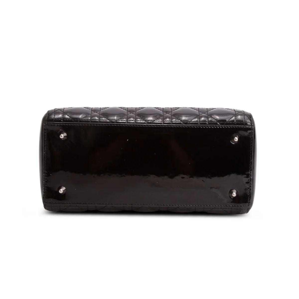 Christian Dior Black Cannage Patent Leather Medium Lady Dior Bag