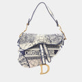 Dior Saddle Around the World Embroidered Medium Blue Multicolor Canvas Shoulder Bag