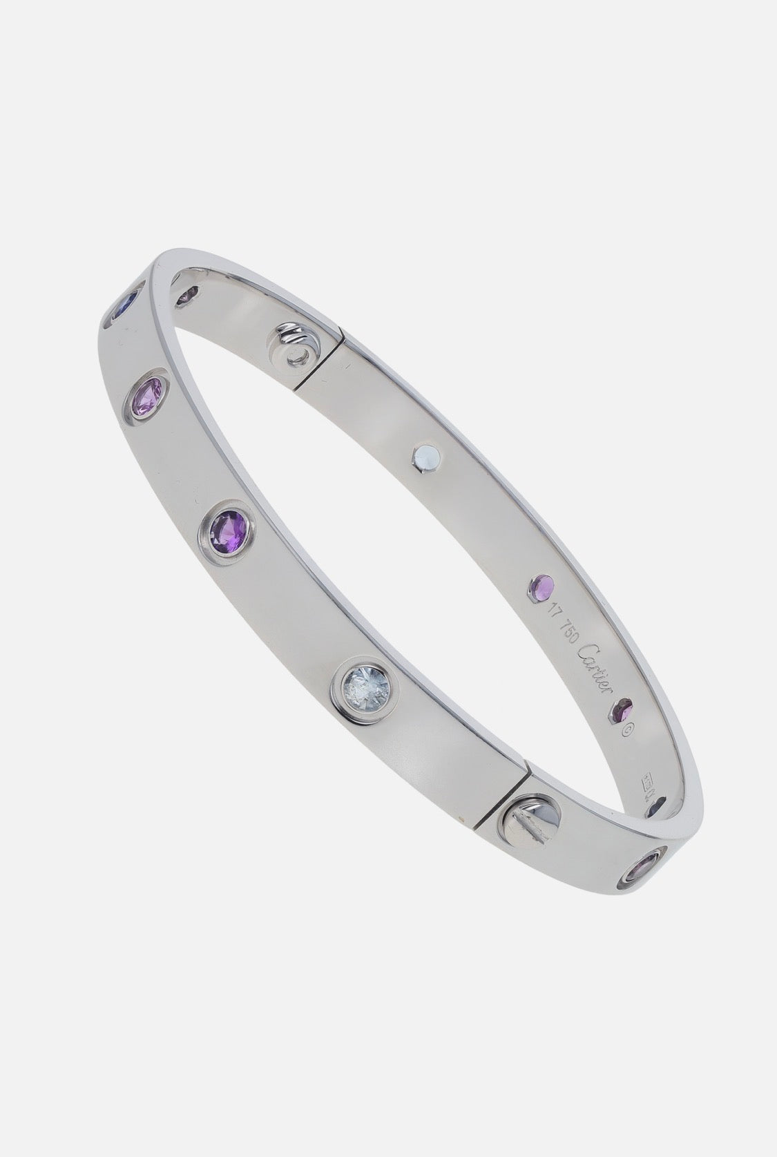 Cartier Love 18k White Gold Multi-Gemstone Size 17 Bangle Bracelet