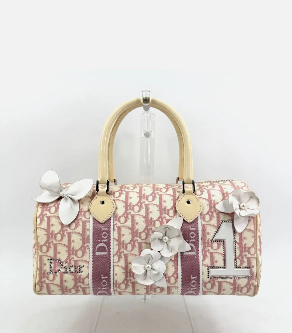 DIOR Pink Trotter Hand Mini Boston Bag Canvas Leather