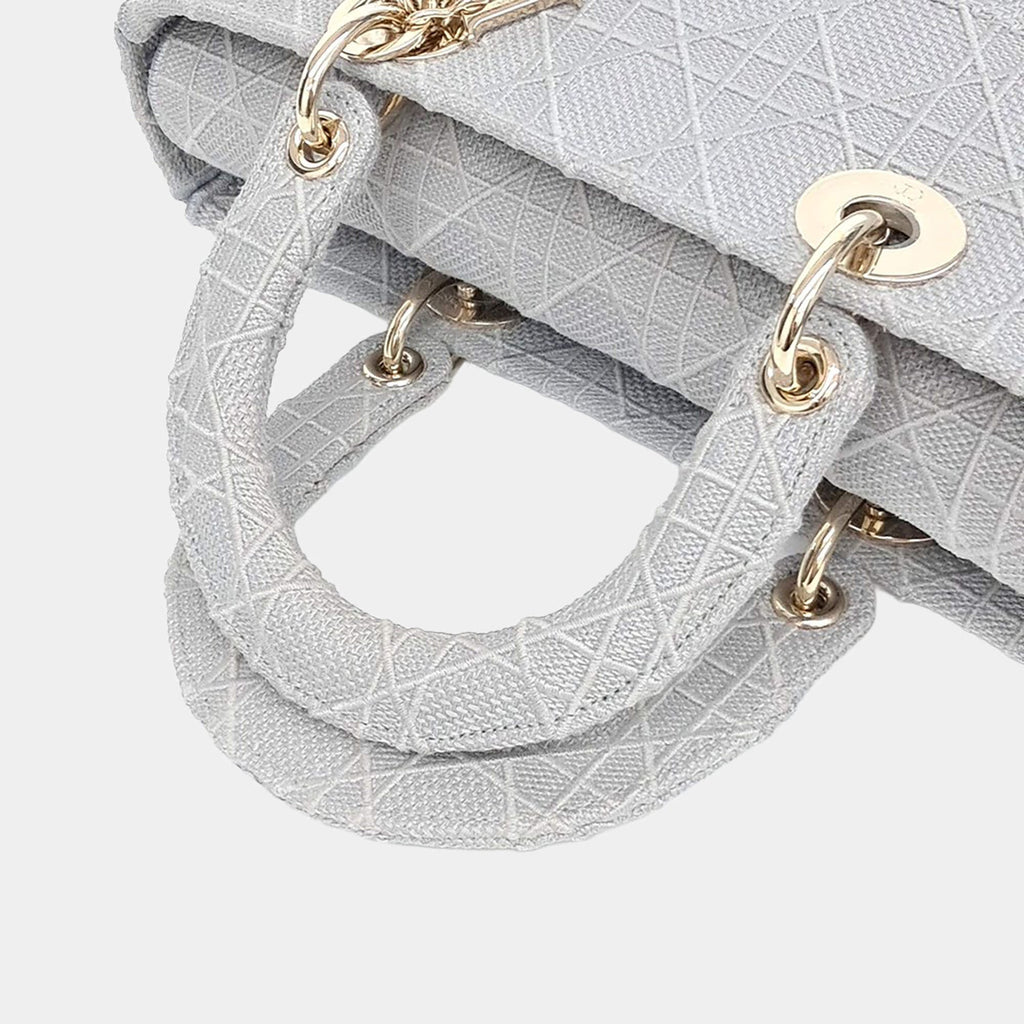 Christian Dior D-Lite Lady Large Grey Fabric Top Handle Bag