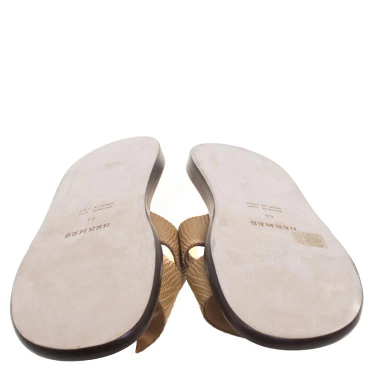 Hermes Honey Brown Lizard Izmir Sandals Size 44