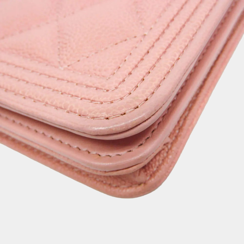 Chanel Boy Wallet On Chain Pink Grained Calfskin Leather Crossbody Bag