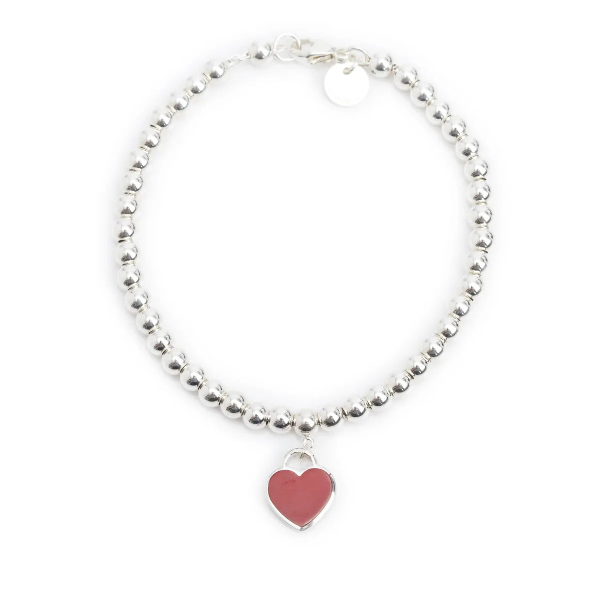 Tiffany & Co Return to Tiffany Mini Heart Tag 4 MM Bead Bracelet withe Red Enamel