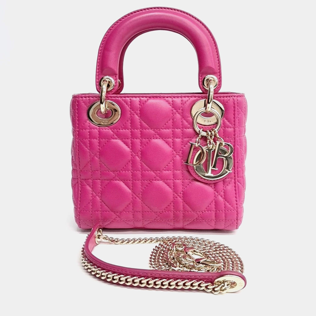 Christian Dior Lady Dior Mini Pink Cannage Lambskin Leather Top Handle Bag