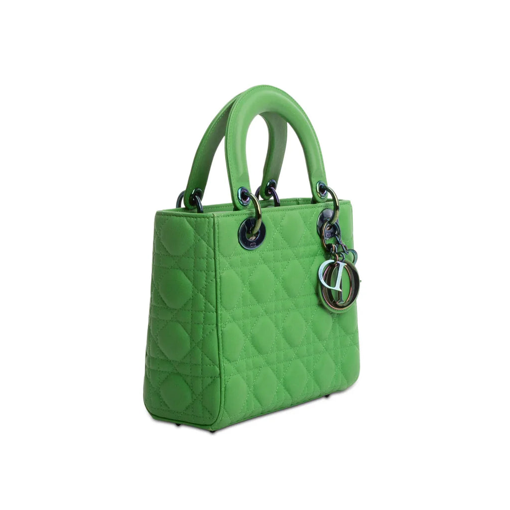 Christian Dior 2022 Green Cannage Lambskin Leather Small Lady Dior Bag