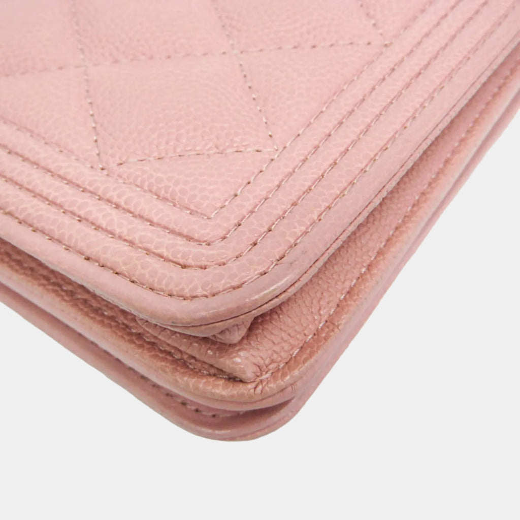 Chanel Boy Wallet On Chain Pink Grained Calfskin Leather Crossbody Bag
