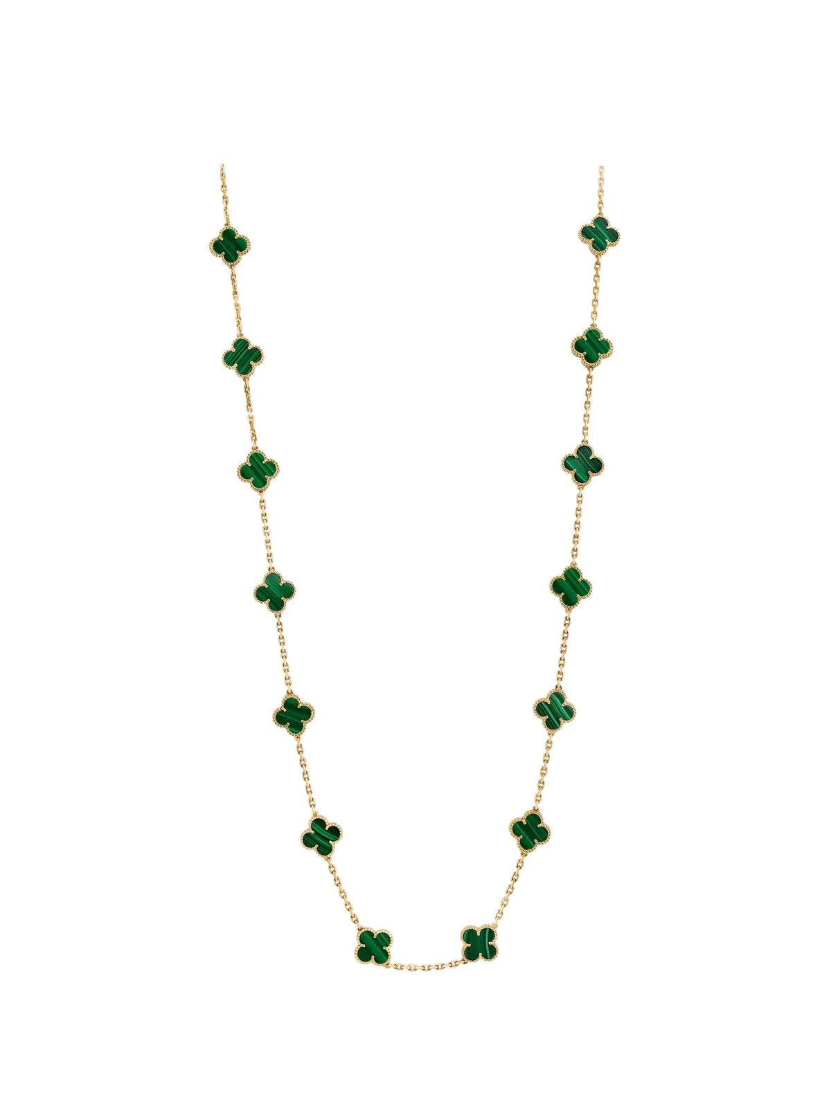Van Cleef And Arpels Vintage Alhambra Long Necklace 20 Motifs Malachite