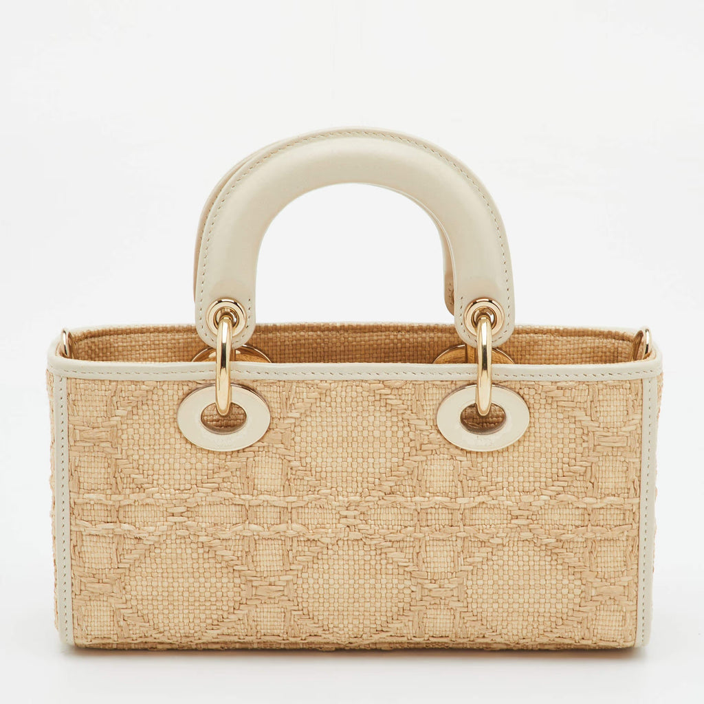Dior Lady D-Joy Small Beige/Cream Leather and Raffia Tote