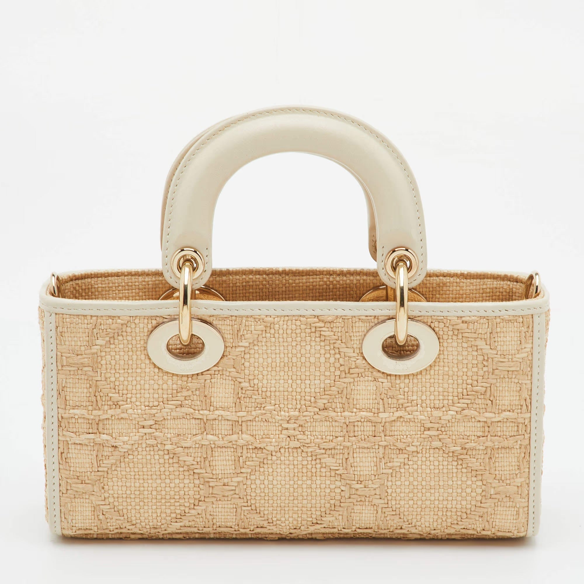 Dior Lady D-Joy Small Beige/Cream Leather and Raffia Tote