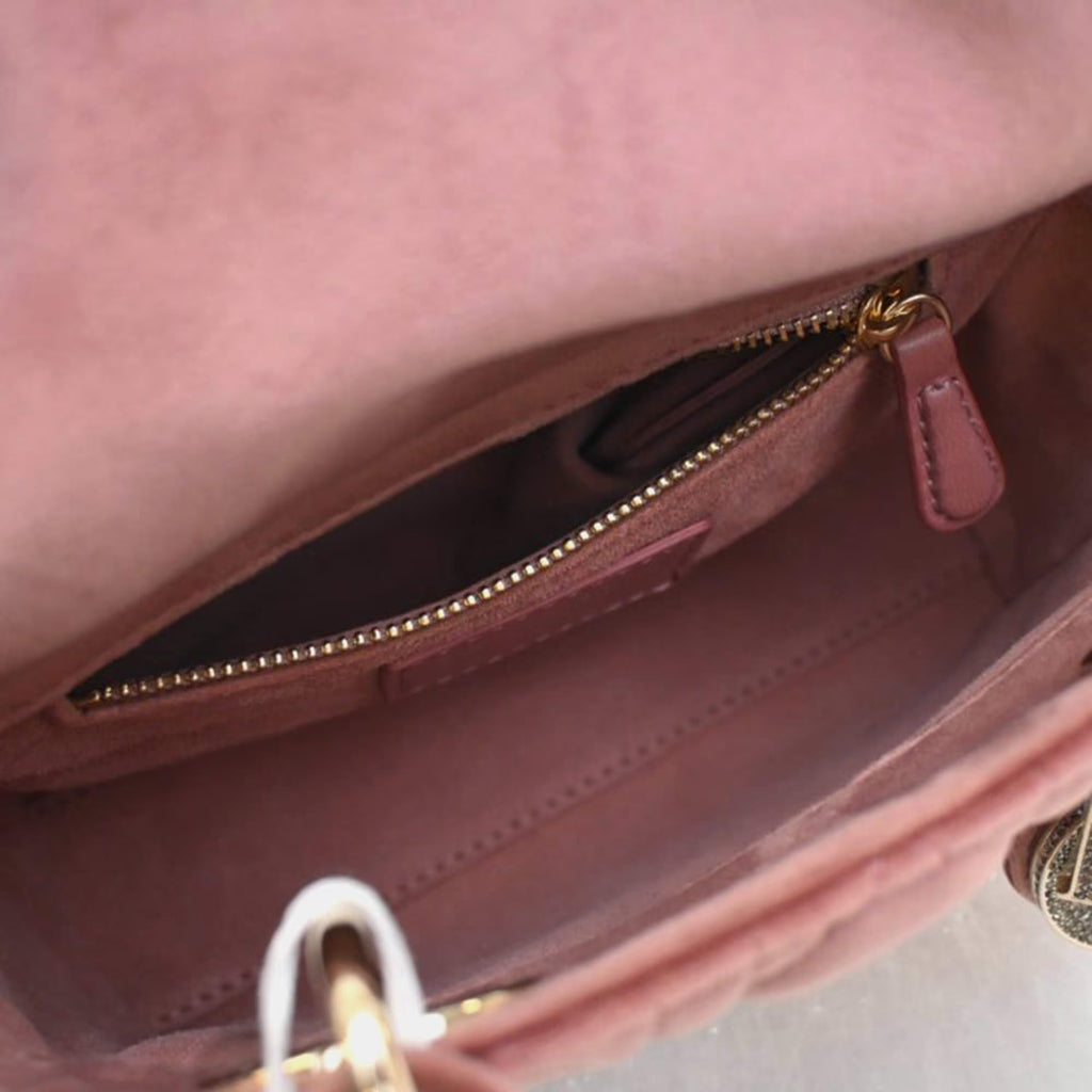 Christian Dior Lady Dior Mini Pink Velvet Top Handle Bag