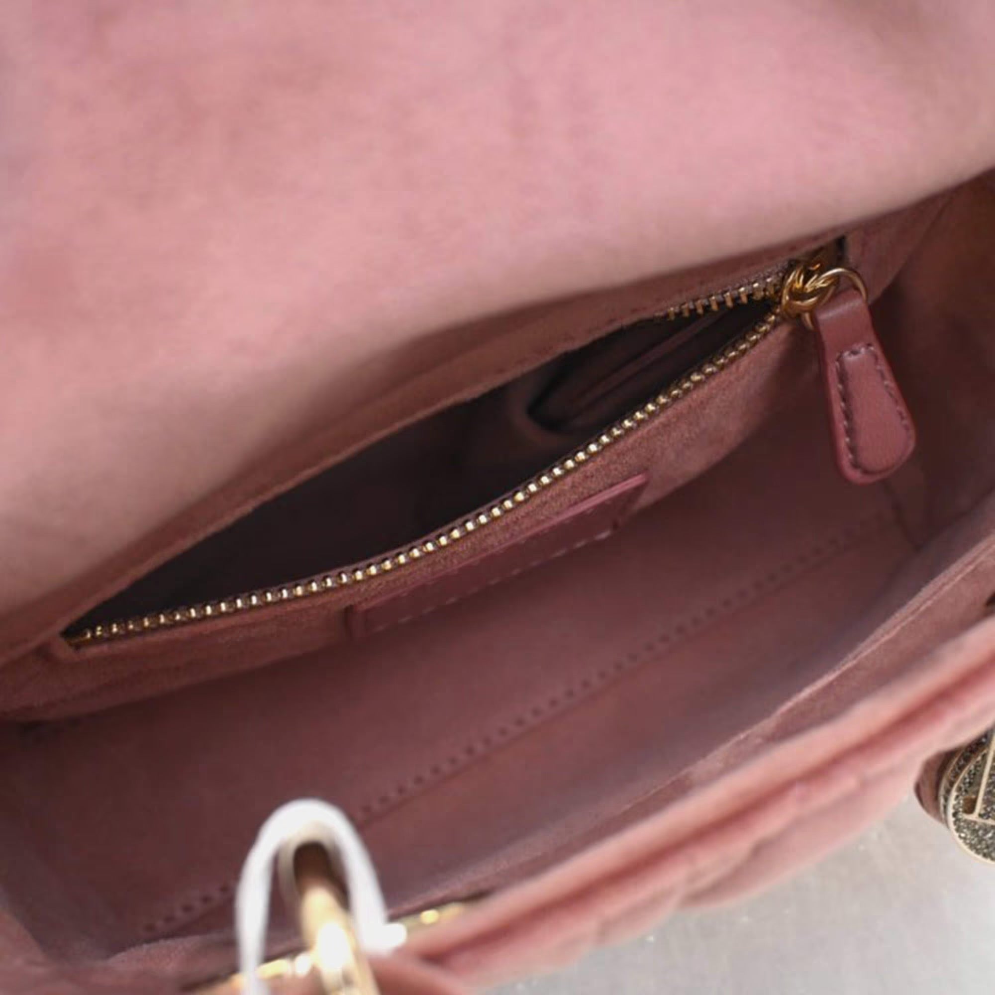 Christian Dior Lady Dior Mini Pink Velvet Top Handle Bag