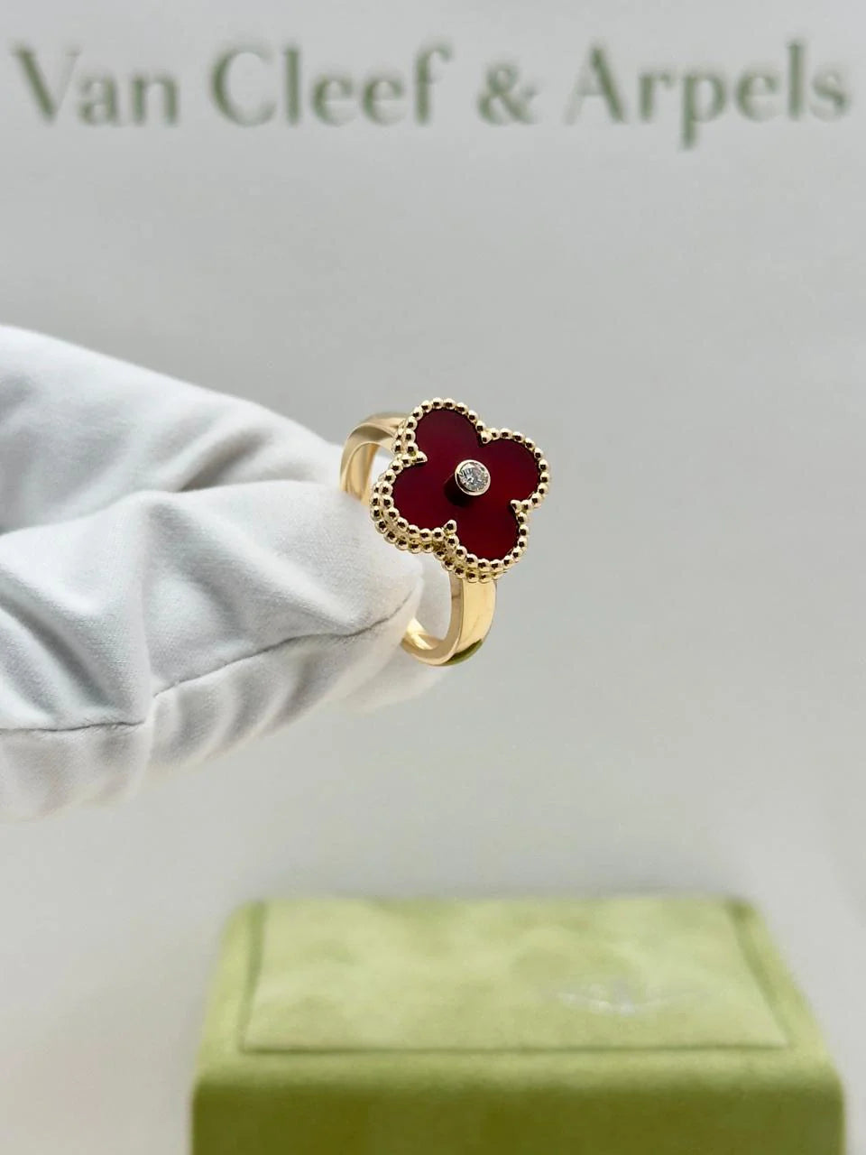 Van Cleef And Arpels Vintage Alhambra Ring Size 55 Carnelian