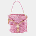 Chanel Tweed Pending CC Small Pink Fabric Drawstring Shoulder Bag
