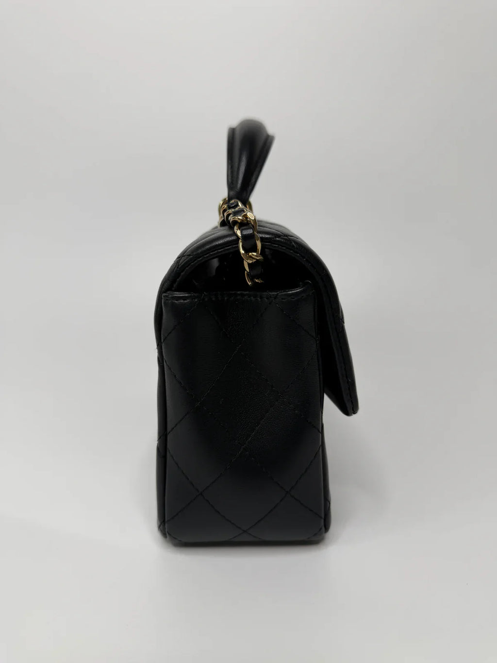 CHANEL MINI RECTANGLE TOP HANDLE FLAP BAG IN BLACK LAMBSKIN WITH PALE GOLD HARDWARE