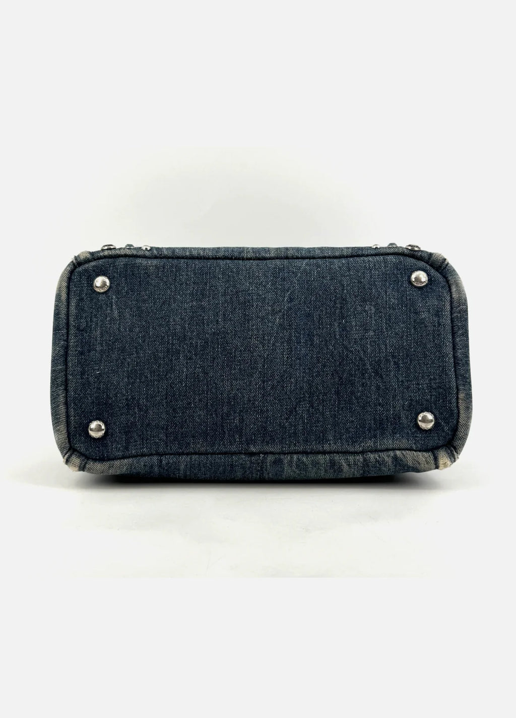 PRADA Canapa Tote Bag Bijoux Rhinestones Studs Denim Blue Bag