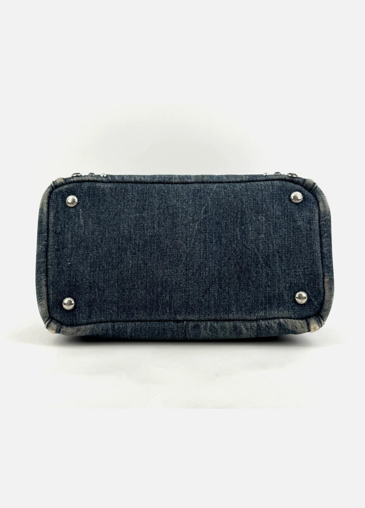 PRADA Canapa Tote Bag Bijoux Rhinestones Studs Denim Blue Bag