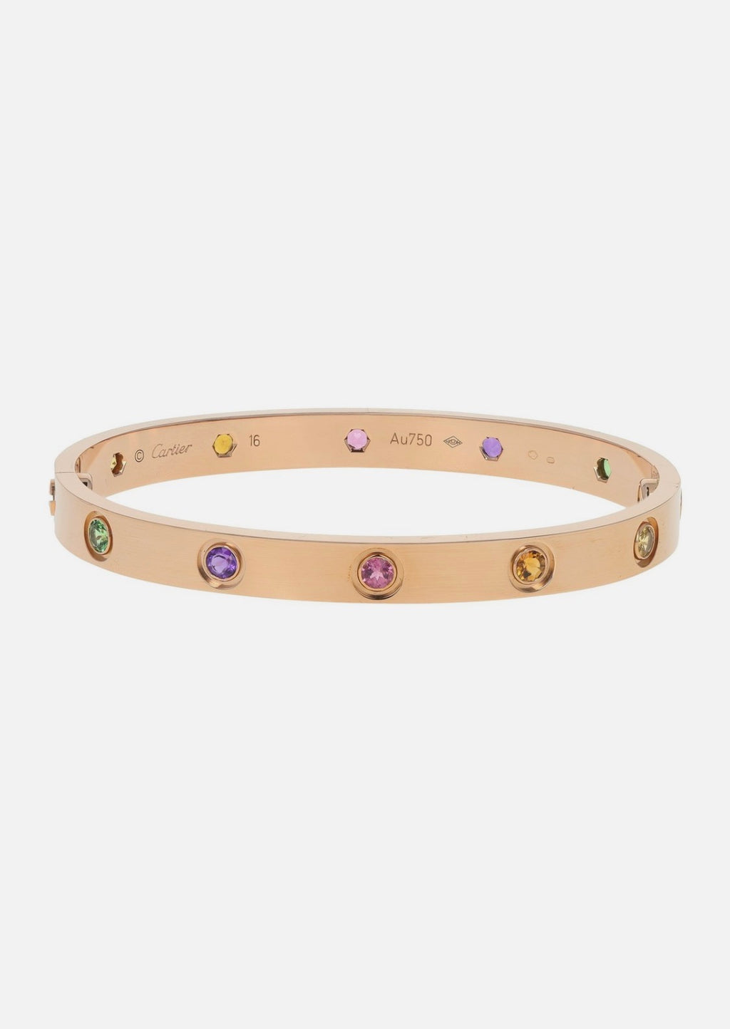 Cartier Love 18k Rose Gold Multi Gemstone Bangle Bracelet Size 16