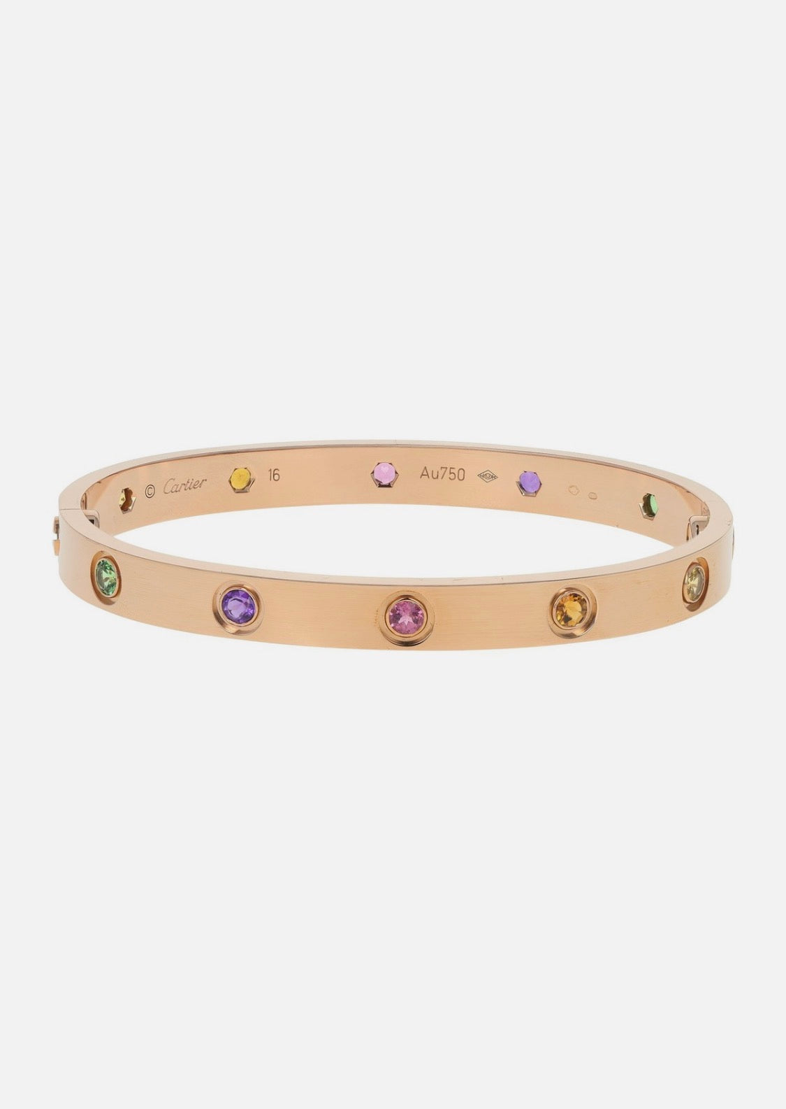 Cartier Love 18k Rose Gold Multi Gemstone Bangle Bracelet Size 16