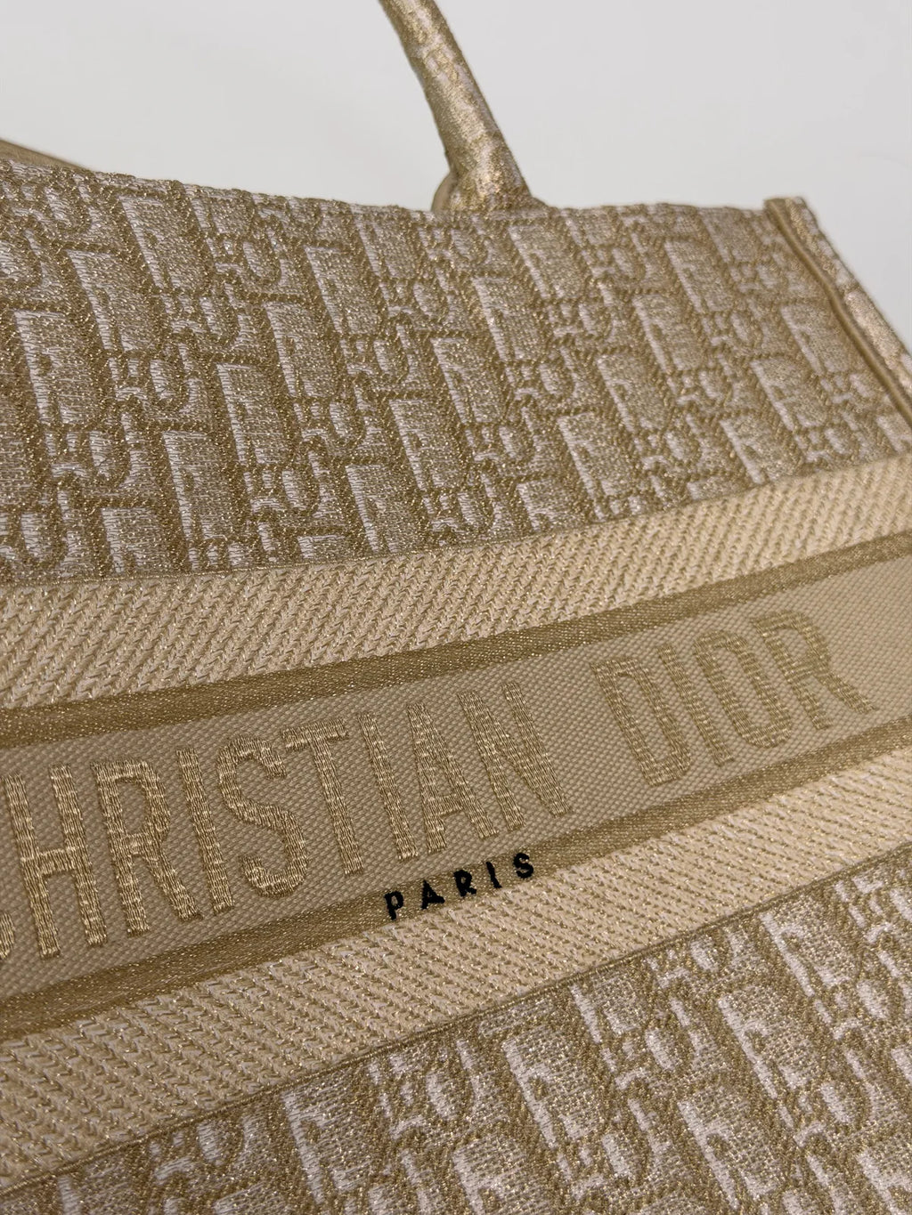 CHRISTIAN DIOR MEDIUM BOOK TOTE IN LATTE & GOLD TONE DIORESQUE