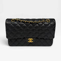 CHANEL MEDIUM CLASSIC DOUBLE FLAP BLACK CAVIAR LEATHER WITH GOLD HARDWARE