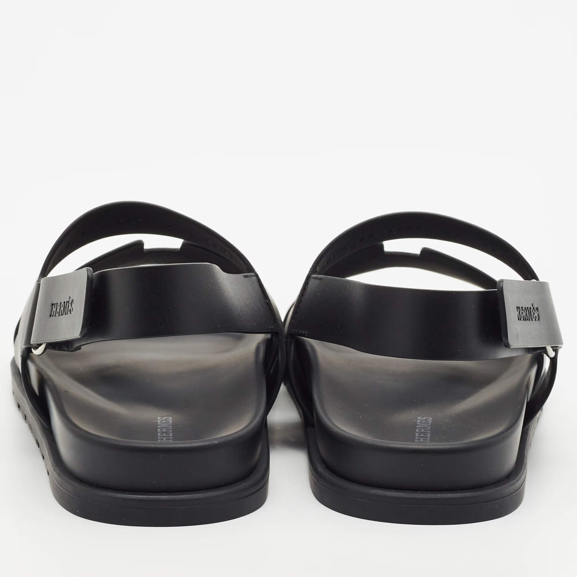 Hermes Genius Size 42 Black Leather Flat Sandals
