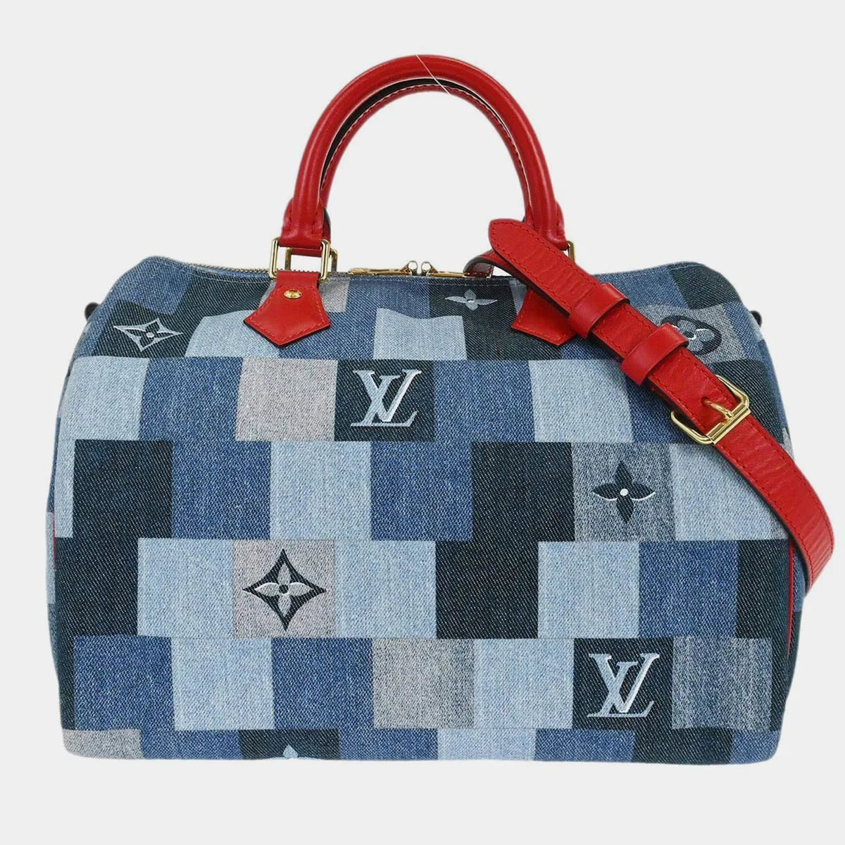 Louis Vuitton Speedy Bandouliere 30 Blue Denim Satchel Bag