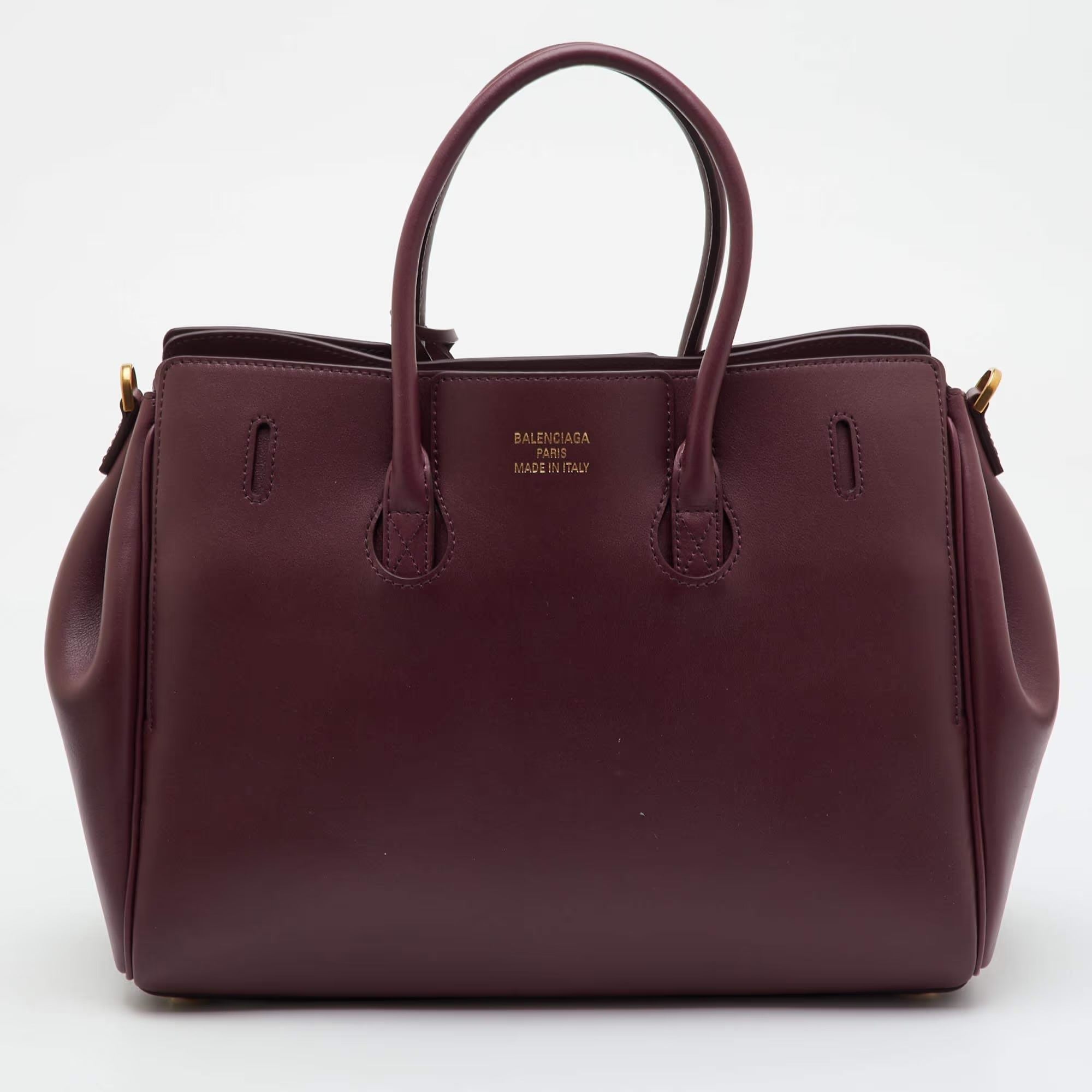 Balenciaga Bel Air Small Burgundy Leather Tote